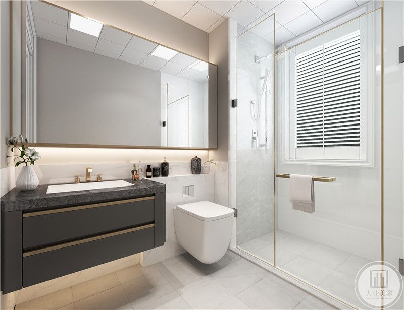 透明开放式浴室，增加室内空间感，利于通风。
