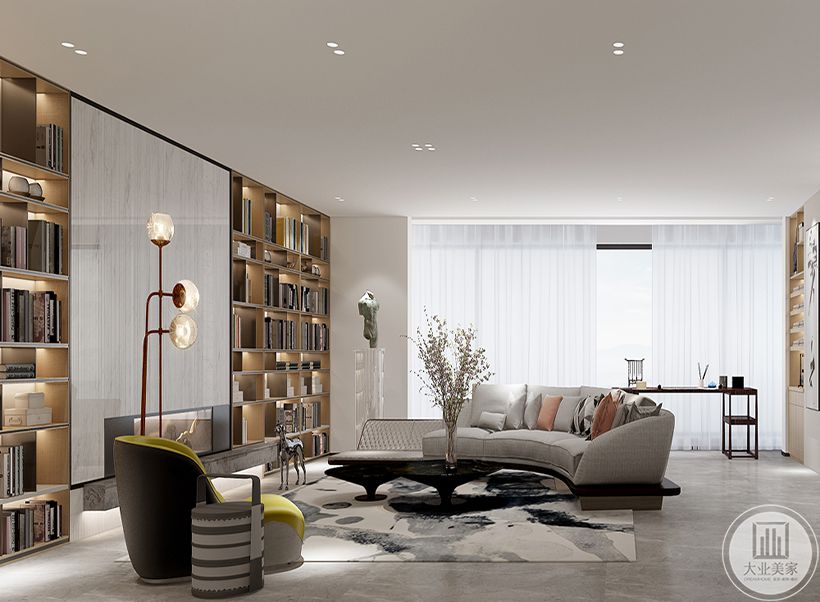 客厅 使用大量现代元素的融合，丰富设计的层次感