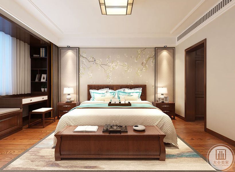 卧室 剖去其他的复杂装饰，仅用床头背景墙的装饰装点中式风格