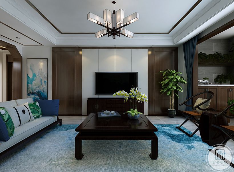 客厅 在家具选择上使用更加轻巧的结构和比较厚重的颜色，沉稳又不显笨重