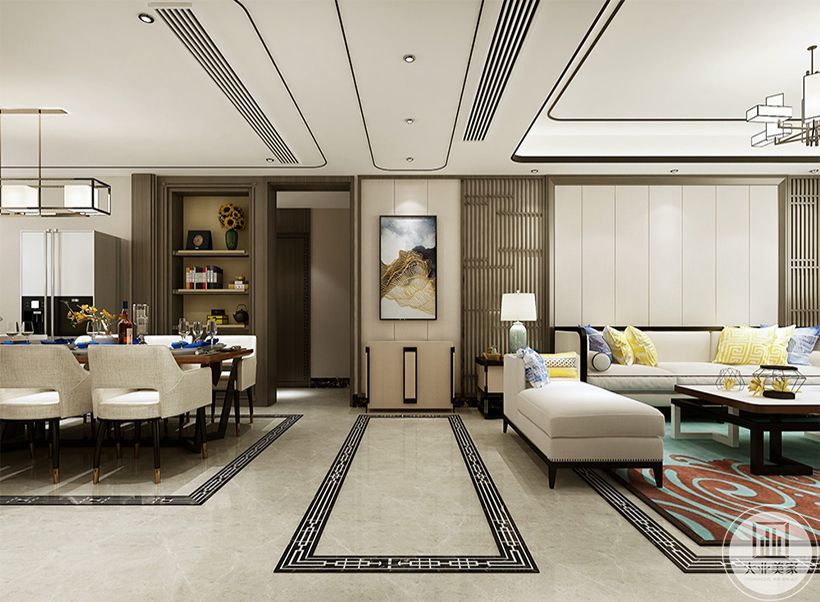 客厅 新中式风格不是纯粹的传统文化元素的假单叠加，而是通过对传统文化的认识，注入中式的风雅意境，从而使空间散发清雅含蓄、端庄典雅。
