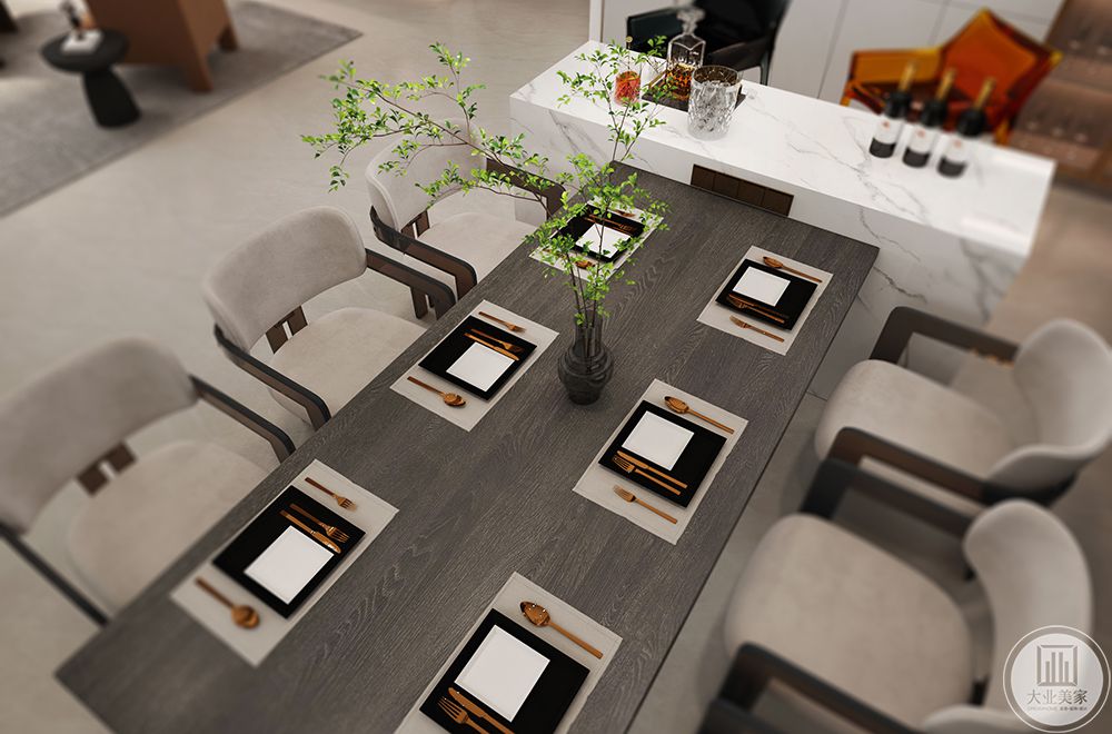 餐桌吧台一体式设计，让整个空间显得格外开阔