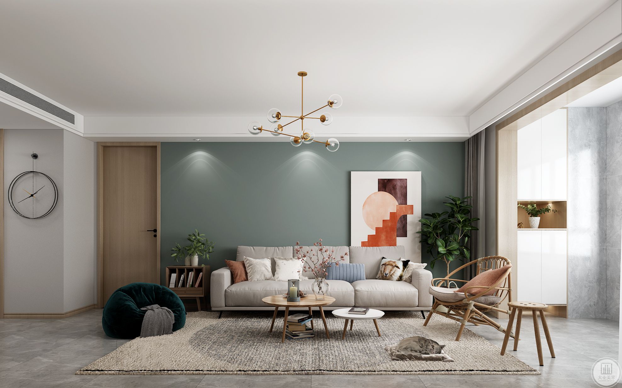 客厅大胆的配色、让这一极具个性的家以最完美的形式落地。