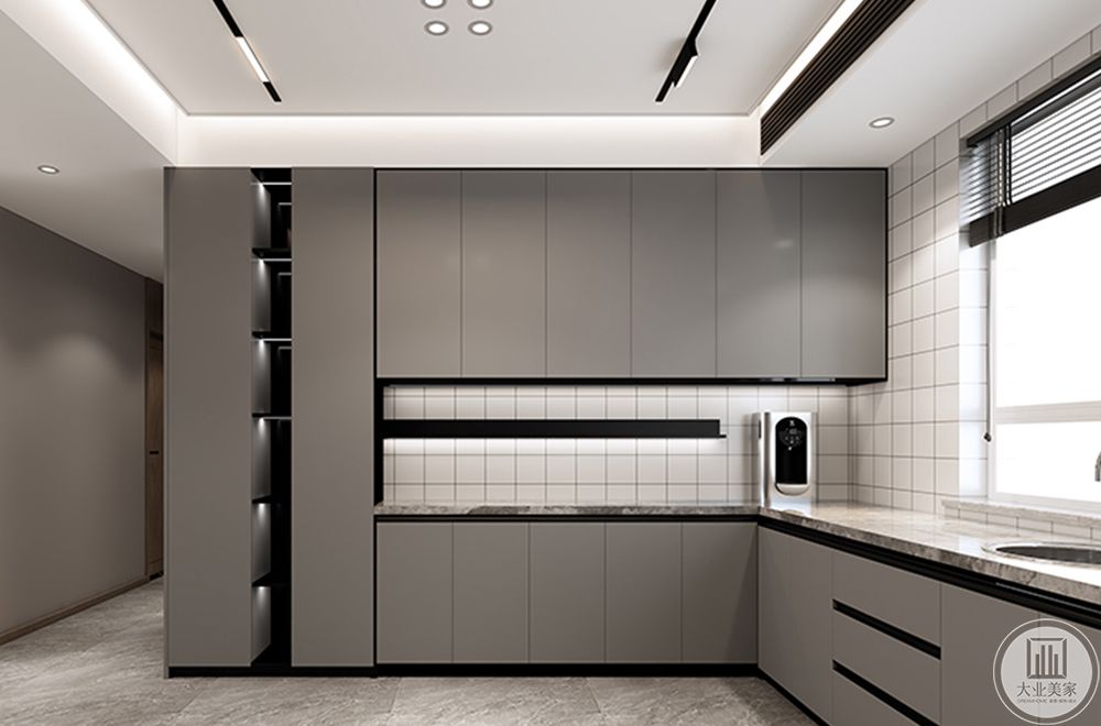 厨房整体灰色，更显高级感，诠释低调高雅的生活品味。