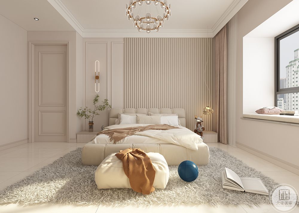 白色的石膏线背景墙，让空间变得更加立体而精致。白色的床品，营造了一个甜美的梦乡，更显雅静的生活格调。