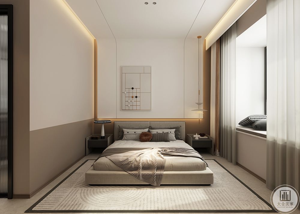 主卧室的设计同样走简洁路线，咖色的床头背景为睡眠空间带来了应有的温润 - 副本