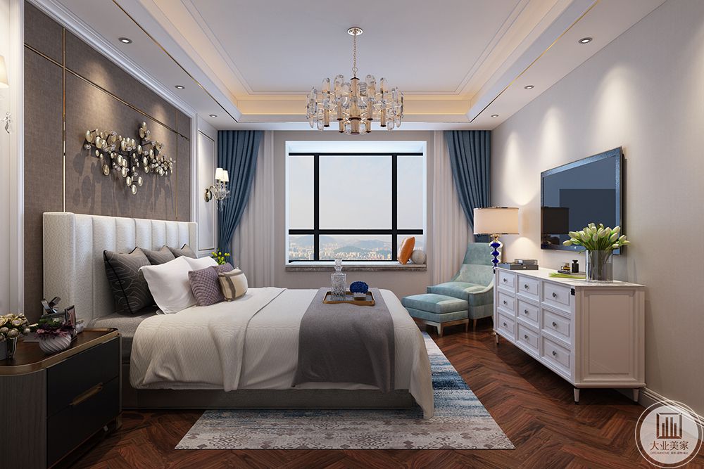 卧室与整体风格相一致，整体空间独特而别致，表达出高品质的生活概念。
