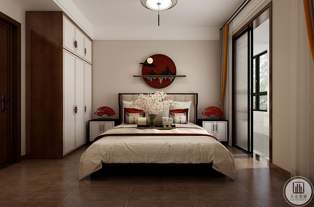 卧室比较简洁，整体风格，木作颜色与客厅做到统一