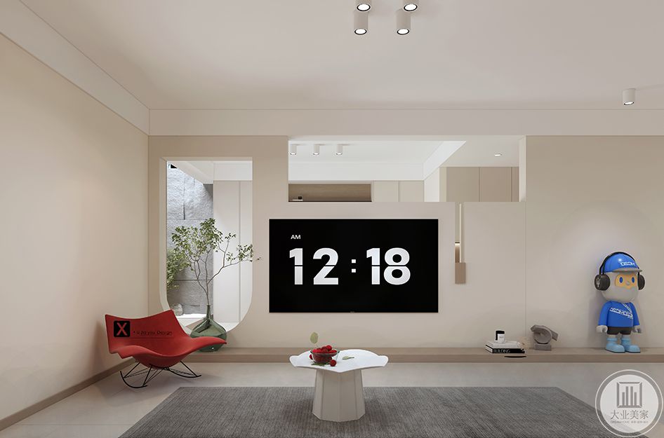 白色电视背景墙的搭配，给整体空间增加了层次感与立体感。